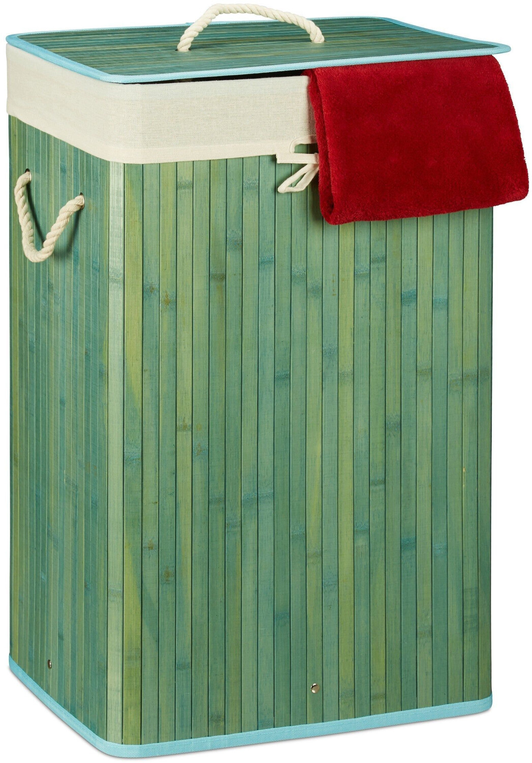 Relaxdays Laundry basket blue, with lid, made of bamboo, 43.5x65.5x33.5 cm, 83 liters