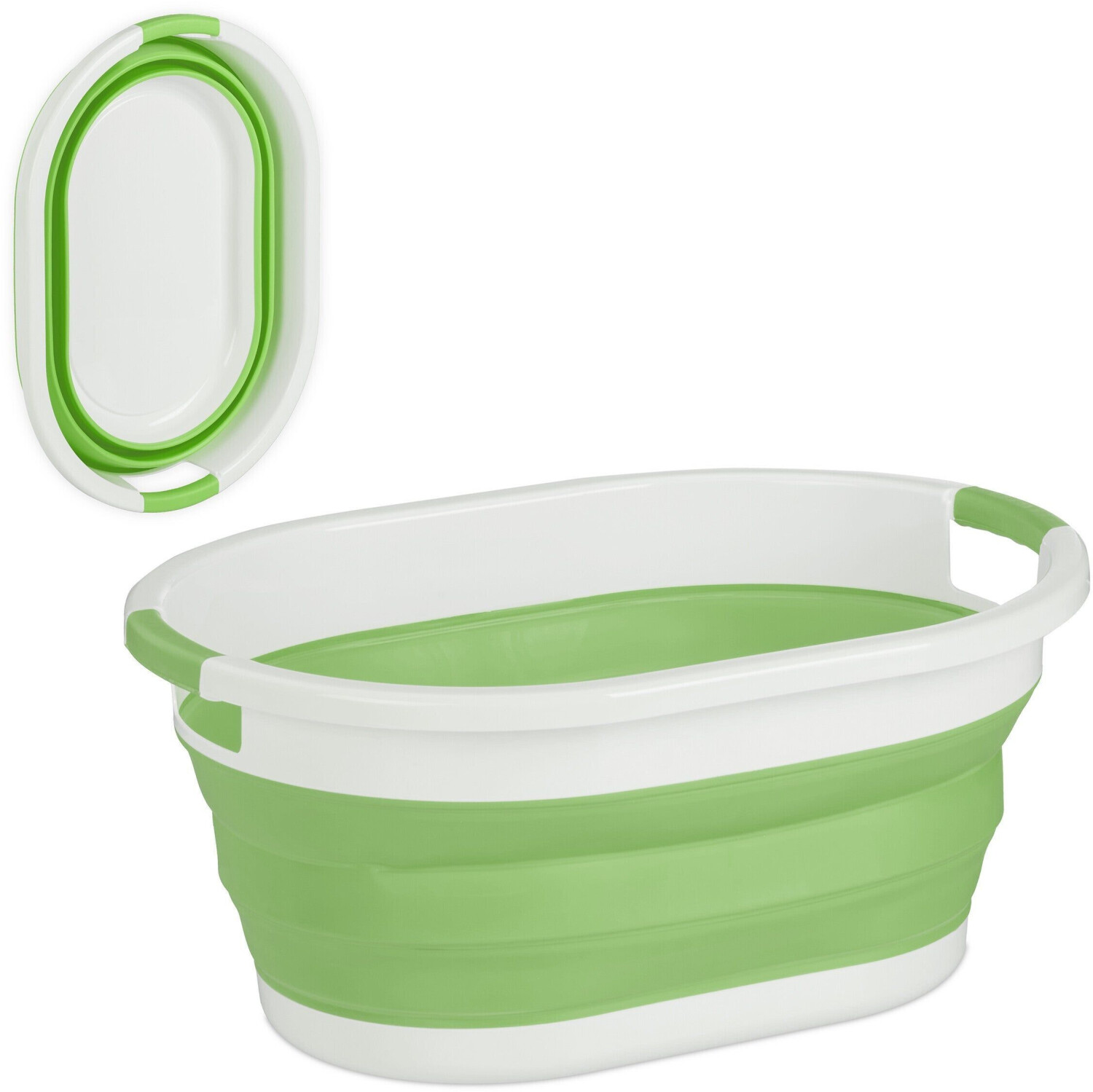 Relaxdays Laundry basket green, foldable, with 2 handles, plastic and rubber, 53x24x38 cm, 24 liters