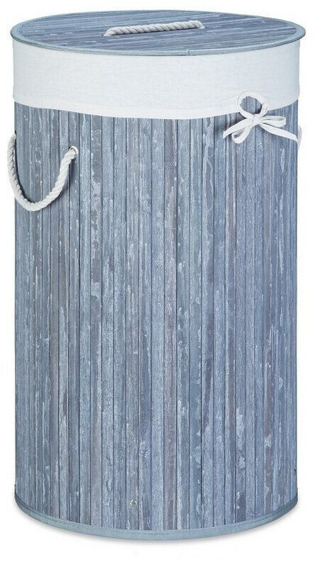 Relaxdays Laundry basket gray, black, with lid, made of bamboo, foldable, Ø 41x65 cm, 70 liters