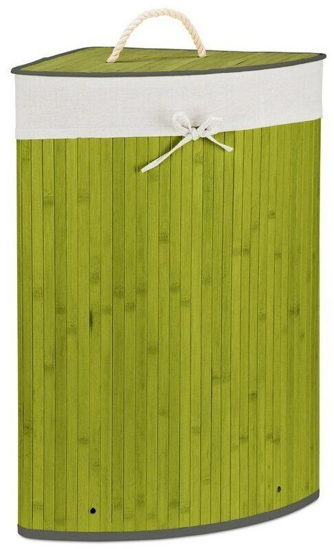 Relaxdays Laundry basket corner laundry basket, with lid, made of bamboo, green, 49.5x65x37 cm, 60 liters