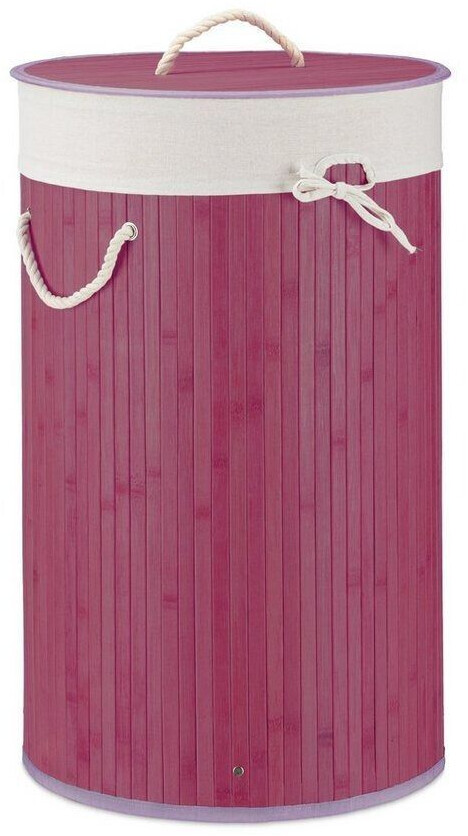 Relaxdays Laundry basket purple, black, with lid, made of bamboo, foldable, Ø 41x65 cm, 70 liters