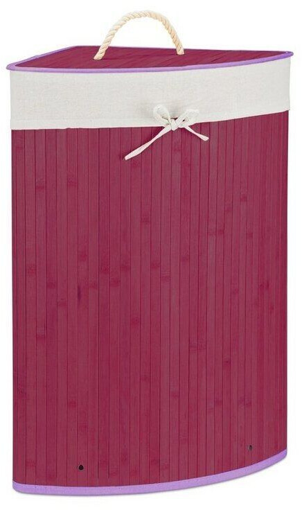 Relaxdays Laundry basket corner laundry basket, with lid, made of bamboo, purple, 49.5x65x37 cm, 60 liters