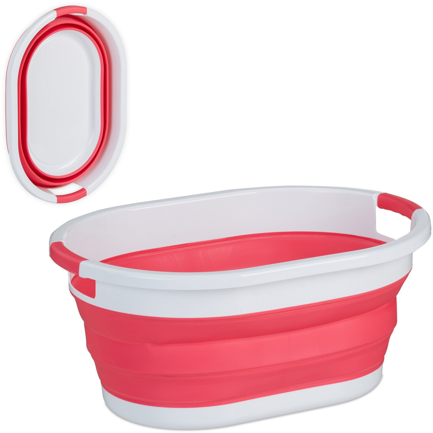 Relaxdays Laundry basket pink, foldable, with 2 handles, plastic and rubber, 53x24x38 cm, 24 liters
