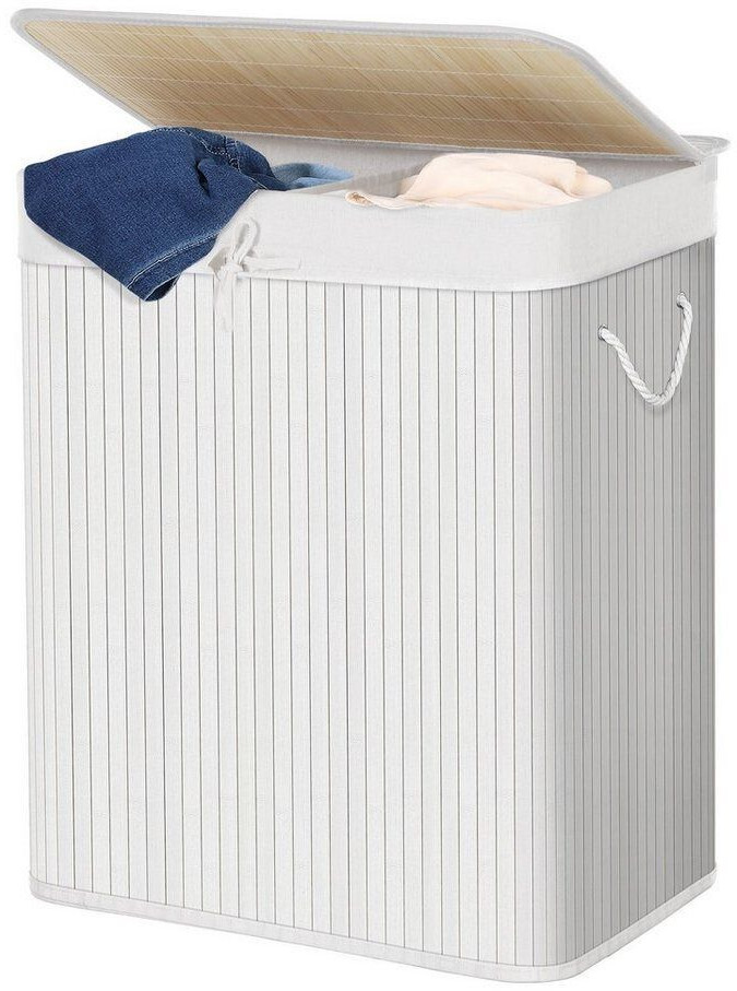 Songmics Laundry basket LCB64WT, white, with 2 compartments, bamboo, foldable, 51.5x60.5x31.5 cm, 100 liters