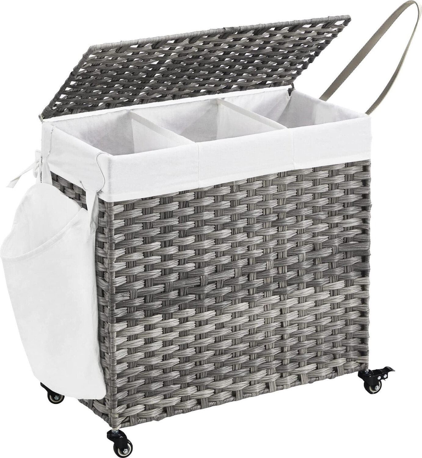 Songmics Laundry basket LCB363G01, gray, with 3 compartments, made of plastic, 66x60.5x33 cm, 140 liters