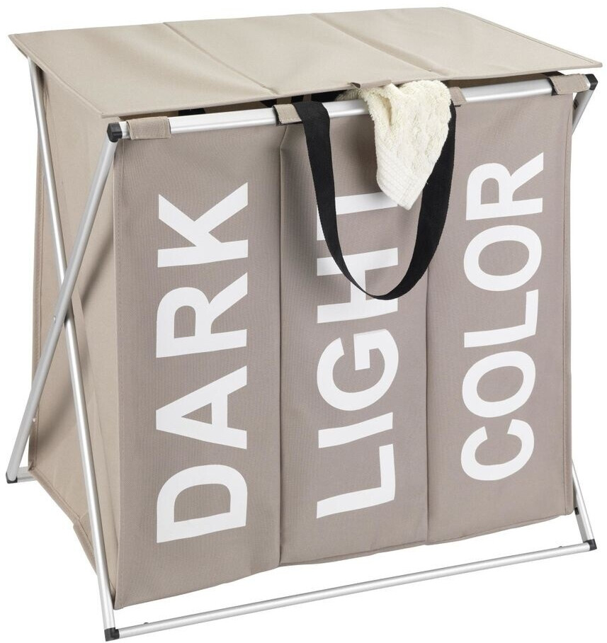 Wenko Laundry basket Trio Top Taupe, with 3 compartments, made of polyester, foldable, 57x57x38 cm, 118 liters