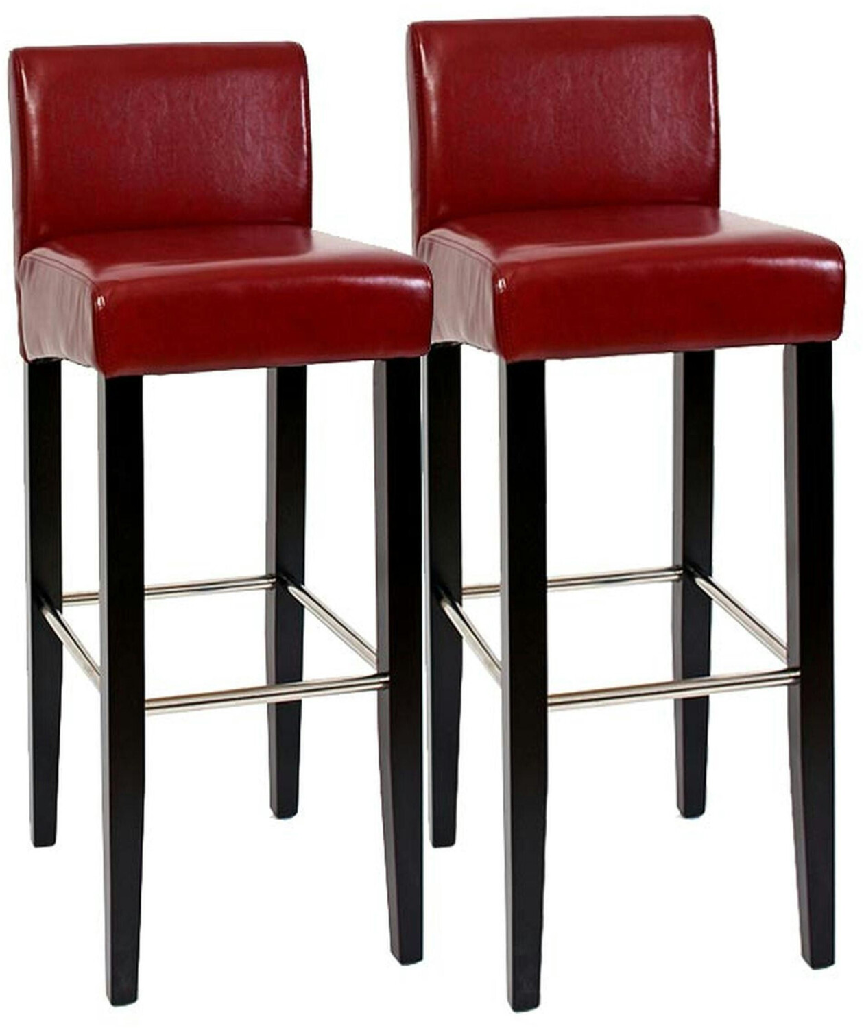 Mendler Set of 2 bar stools N25 leather 102x44x37 cm red - red leather (17411)
