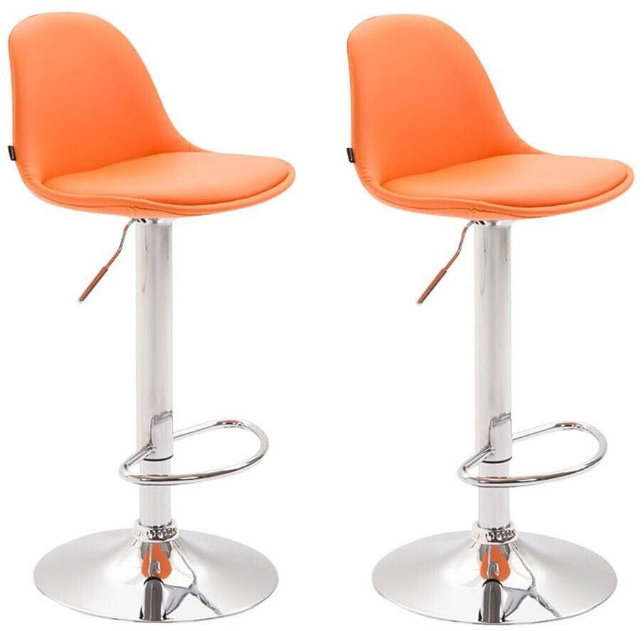CLP Set of 2 bar stools Kiel fully upholstered faux leather chrome orange (304556)