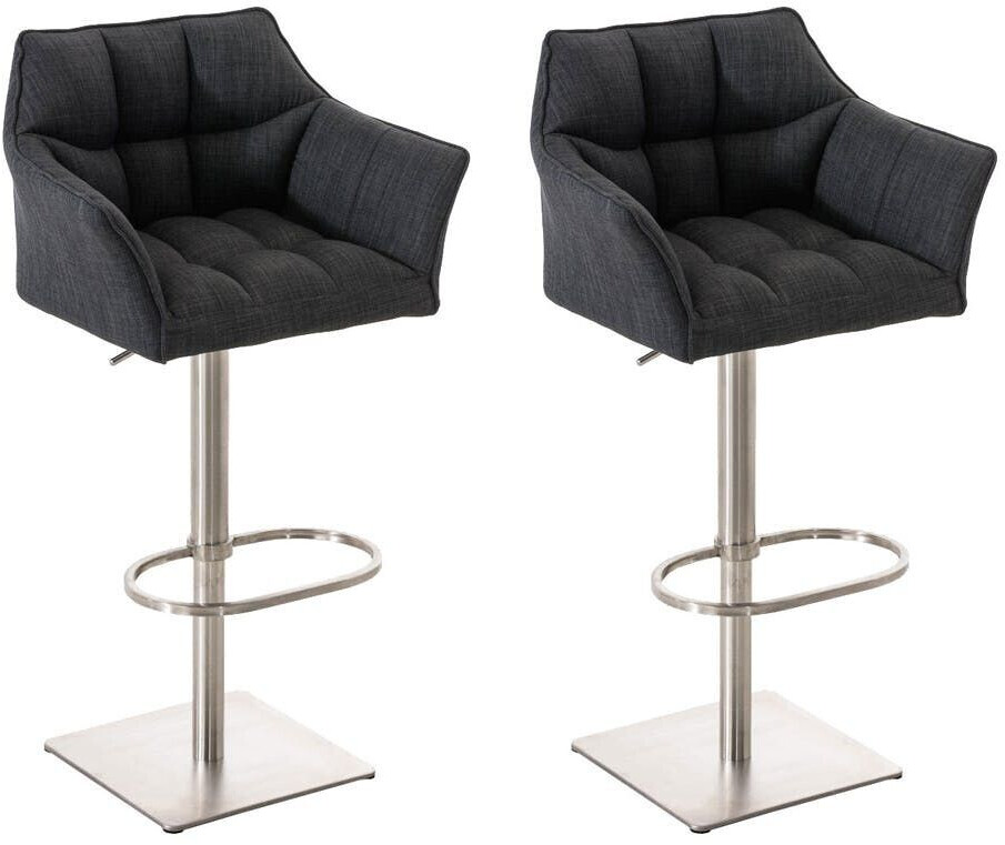 CLP Set of 2 bar stools Damaso fabric stainless steel dark gray (314980)