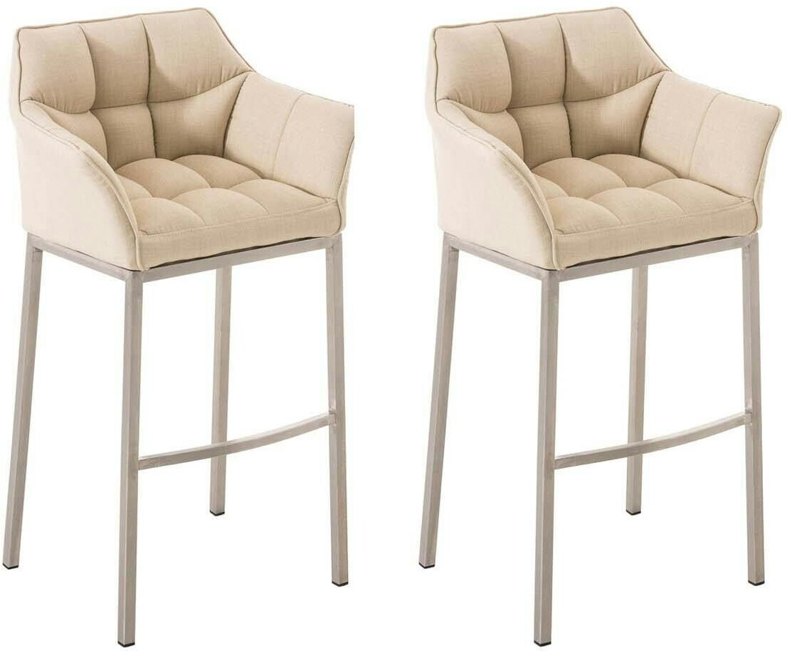 CLP Set of 2 bar stools Damaso fabric with 4-foot frame stainless steel cream (304145)