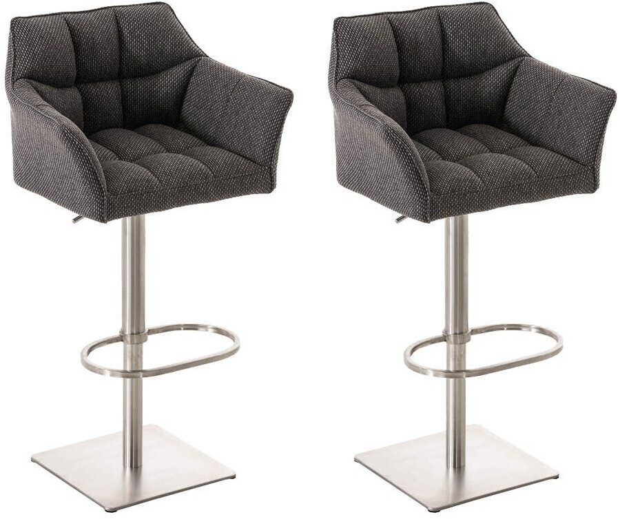 CLP Set of 2 bar stools Damaso fabric stainless steel titanium gray (314982)