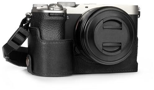 MegaGear Genuine Leather Half Camera Case for Sony Alpha a7C Mark II - Stylish and Protective (Black)