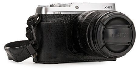 MegaGear MG1342 Ever Ready Genuine Leather Half Case and Strap with Battery Access for Fujifilm X-E3 Camera - Black