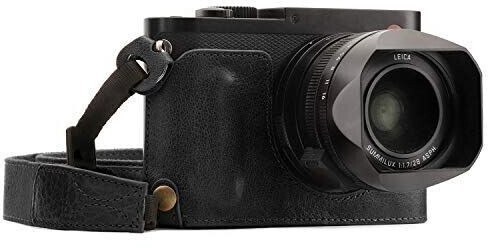 MegaGear MG1400 Leica Q-P Q (Typ 116) Genuine Leather Camera Half Case and Strap - Black