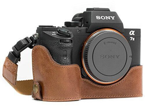MegaGear MG1130 Ever Ready Genuine Leather Half Case and Strap with Battery Access for Sony Alpha A7S II/A7R II/A7 II Camera - Dark Brown