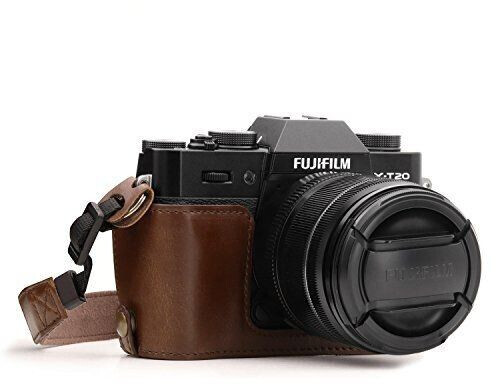 MegaGear MG958 Ever Ready Leather Camera Half Case and Strap compatible with Fujifilm X-T30 X-T20 X-T10 - Dark Brown
