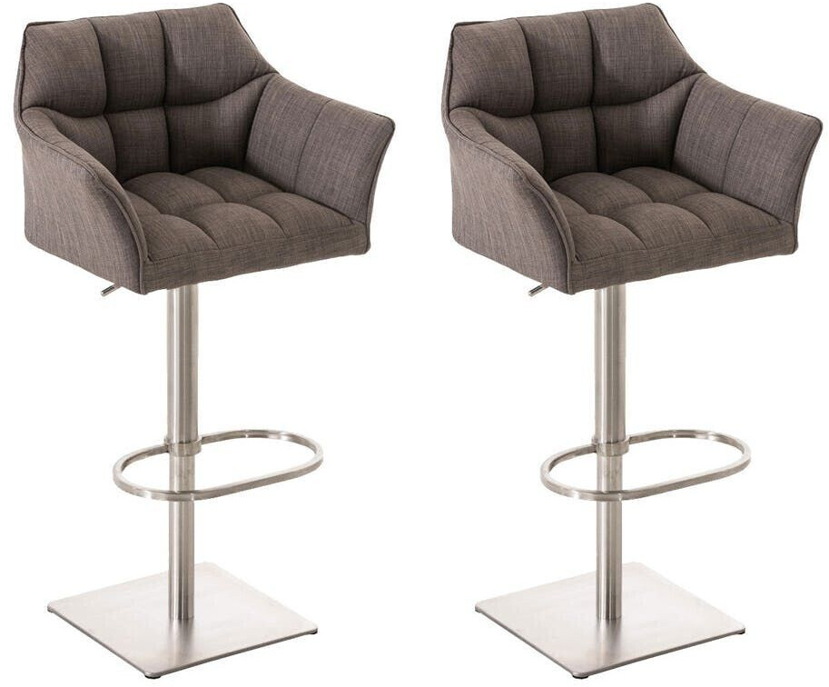 CLP Set of 2 bar stools Damaso fabric stainless steel gray (314979)