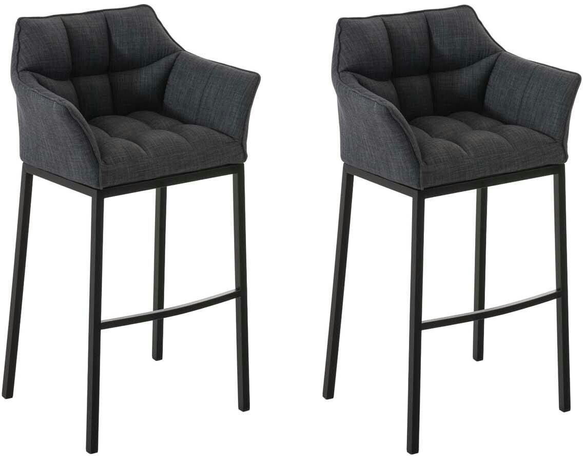 CLP Set of 2 bar stools Damaso fabric with 4-foot frame black dark gray (304157)