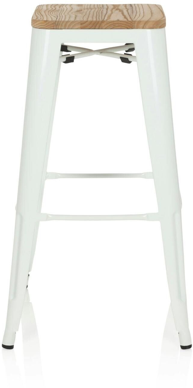 HJH Office Bar stool VANTAGGIO HIGH W metallic white/seat real wood light white metal (645044)