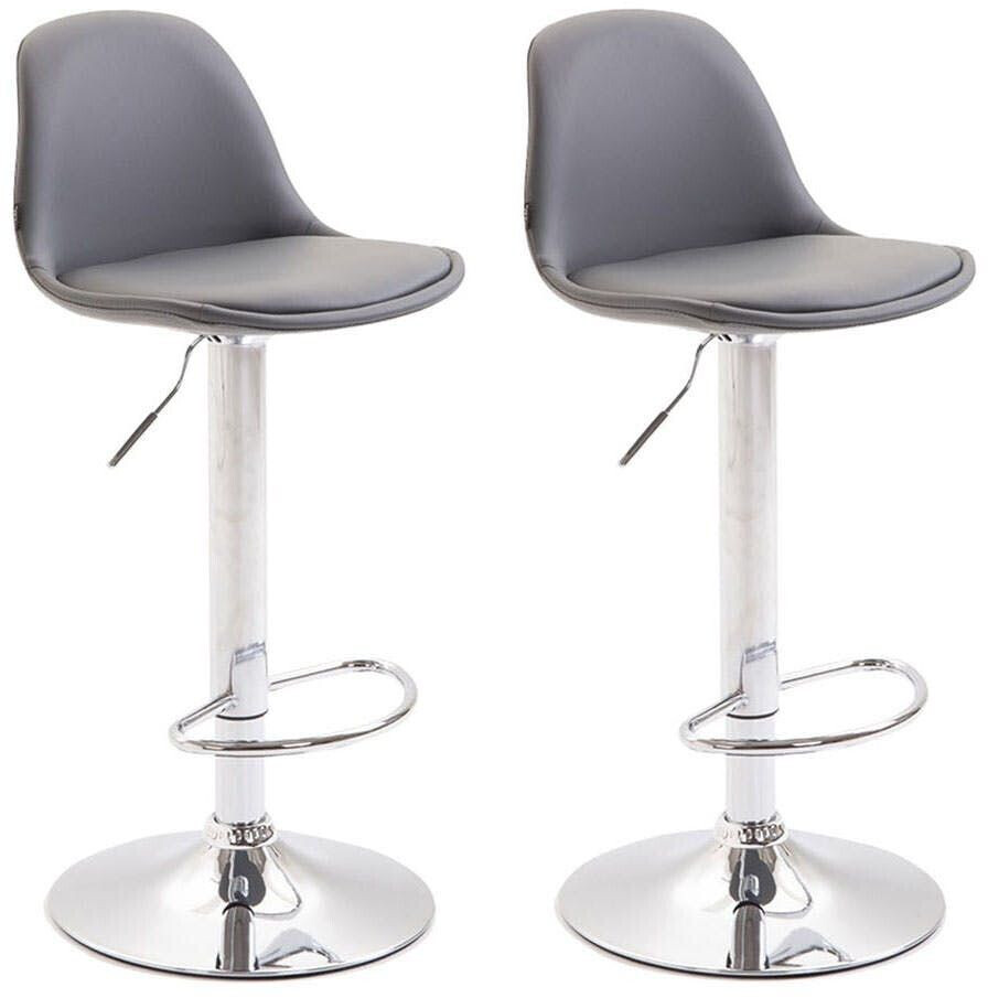 CLP Set of 2 bar stools Kiel fully upholstered faux leather chrome gray (304560)