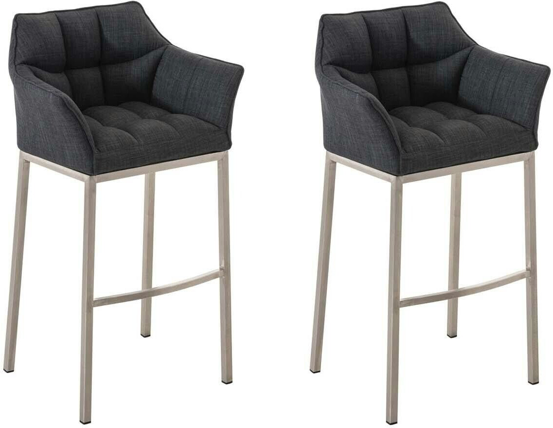 CLP Set of 2 bar stools Damaso fabric with 4-foot frame stainless steel dark gray (304153)