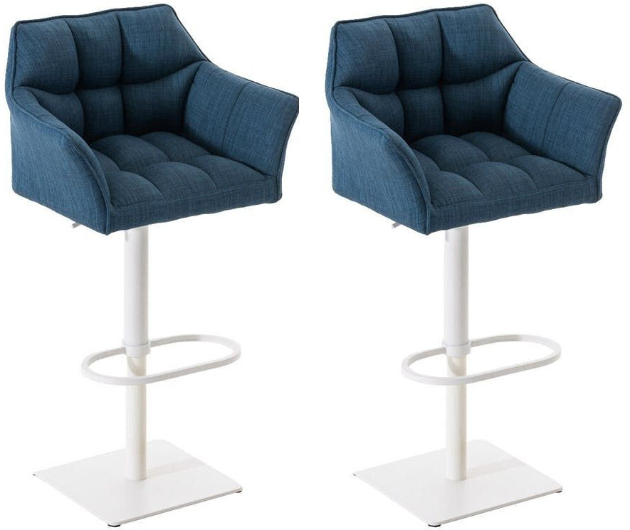 CLP Set of 2 bar stools Damaso fabric white blue (314956)