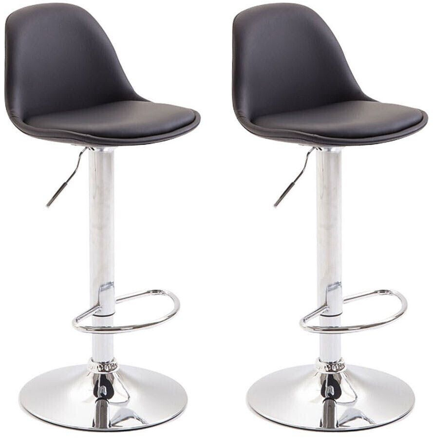 CLP Set of 2 bar stools Kiel fully upholstered faux leather chrome black (304562)