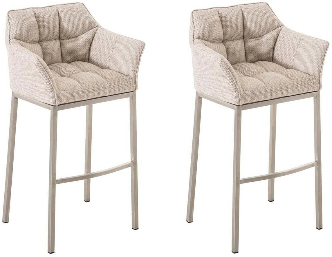CLP Set of 2 bar stools Damaso fabric with 4-foot frame stainless steel ivory (304143)