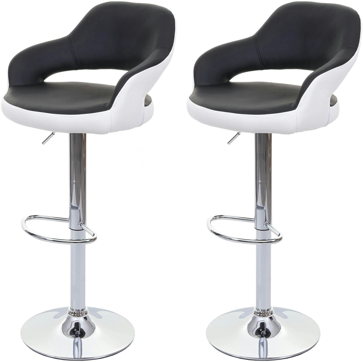 Mendler Set of 2 bar stools HWC-F16 bar stool counter stool swivel stool with backrest black and white - (69261)