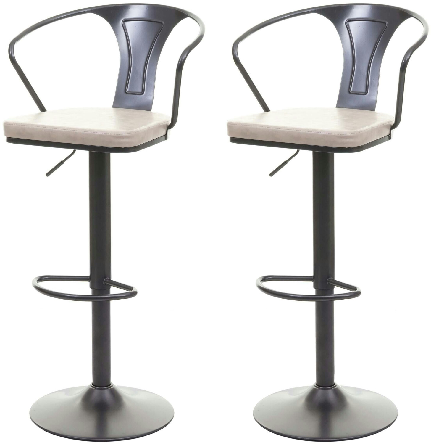 Mendler Set of 2 bar stools HWC-H10b height-adjustable armrest counter stool bar chair swivel vintage black-cream - beige (96983)