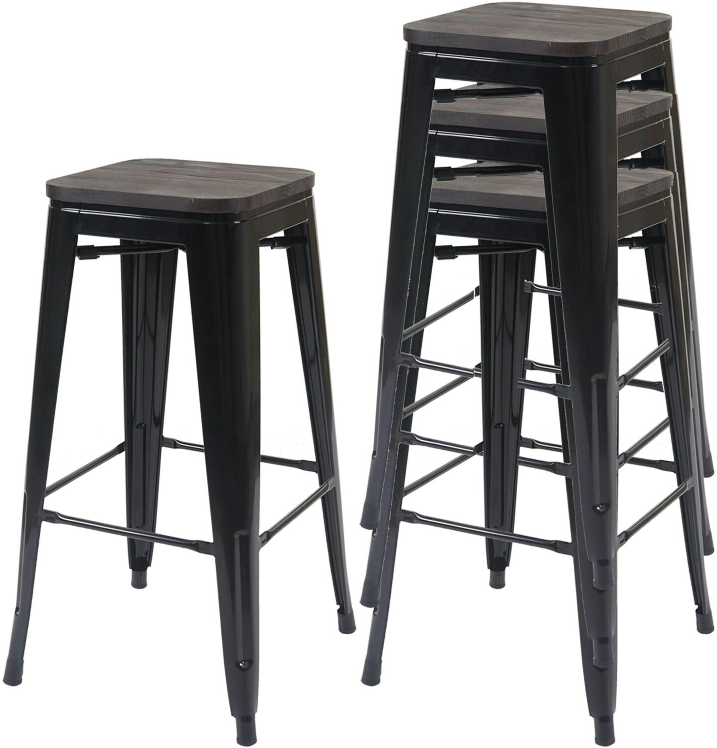 Mendler Set of 4 bar stools HWC-A73 stackable black - black (70766)