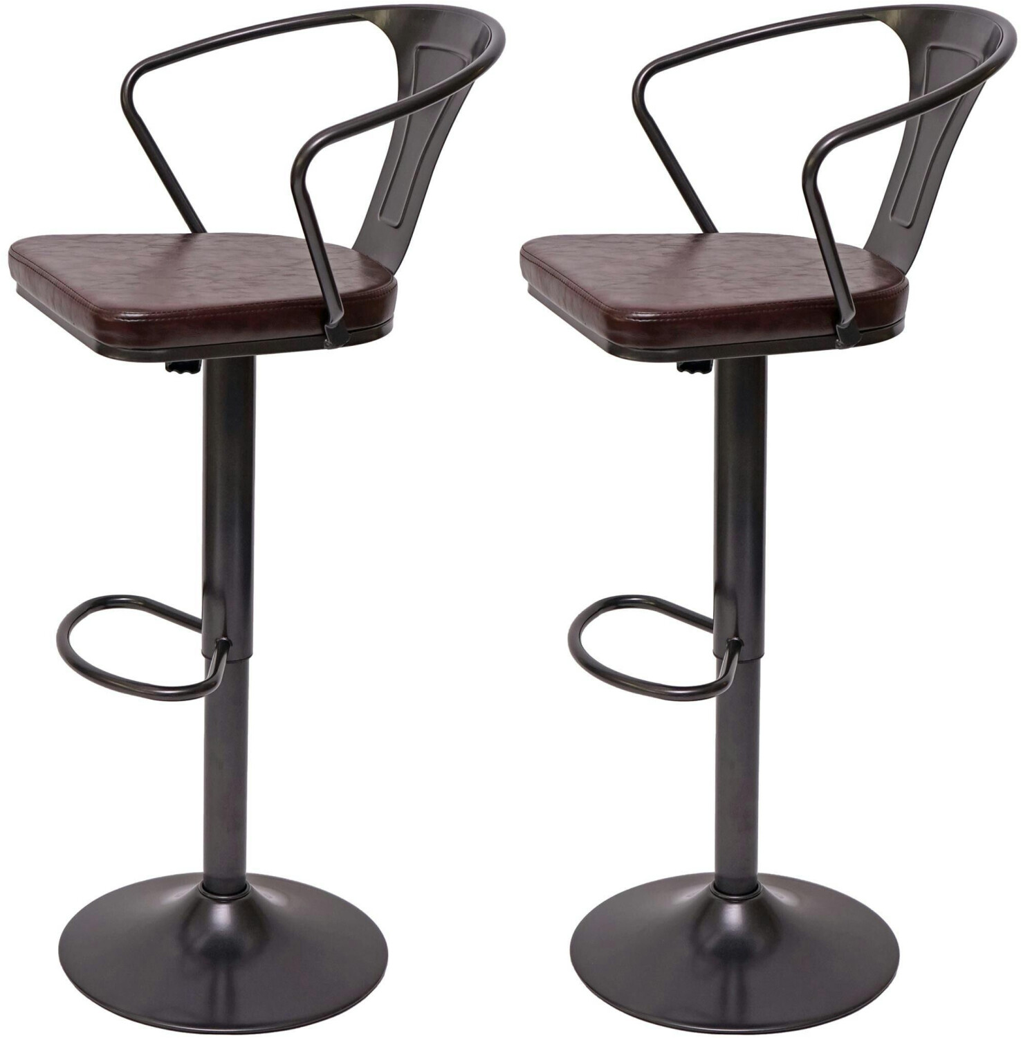 Mendler Set of 2 bar stools HWC-H10b height adjustable vintage black-brown - brown (72443)