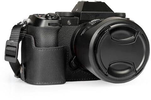 MegaGear Genuine Leather Half Camera Case for Fujifilm X-S20 - Stylish and Protective Digital Photography Bag (Black)