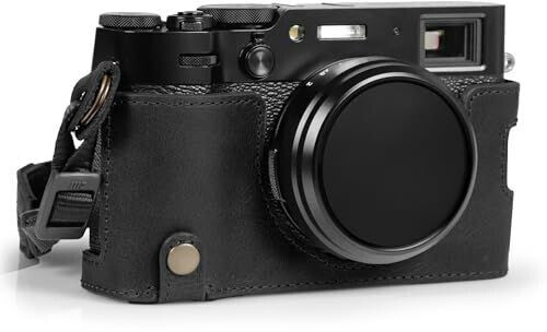 MegaGear Leather Half Camera Case Compatible with Fujifilm X100VI black