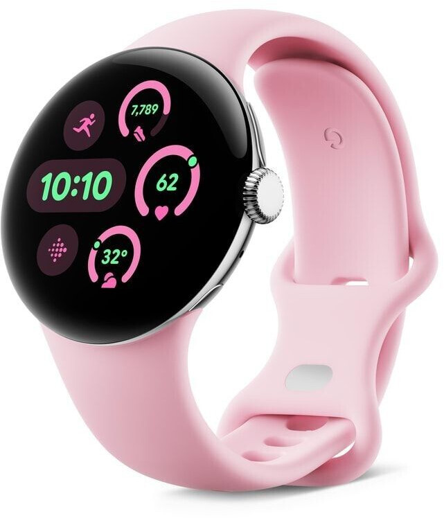 Google Pixel Watch 3 41 mm 4G Boîtier aluminium argent poli/ Bracelet Sport quartz rose