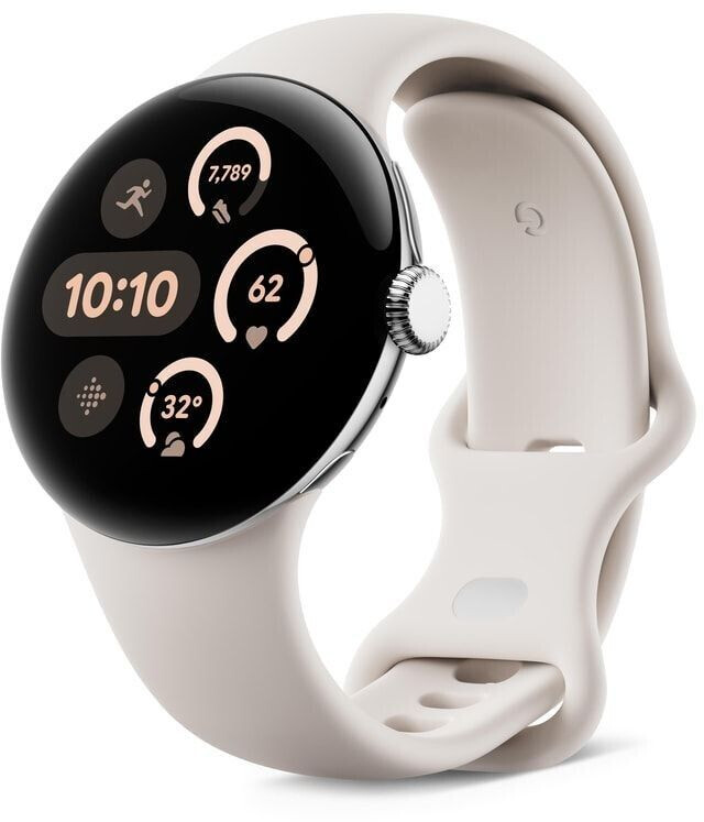 Google Pixel Watch 3 45 mm 4G Boîtier argent poli/ Bracelet Sport porcelaine