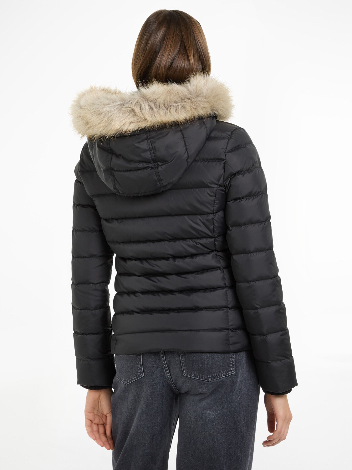 Black tommy hilfiger coat with fur hood new arrivals