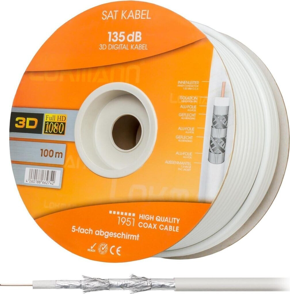 5 - 500m SAT Koaxialkabel 135dB 5-fach TV Antennenkabel Digital Coax 4K UHD 3D 5 - 500m SAT Koaxialkabel 135dB 5-fach TV Antennenkabel Digital Coax 4K UHD 3D