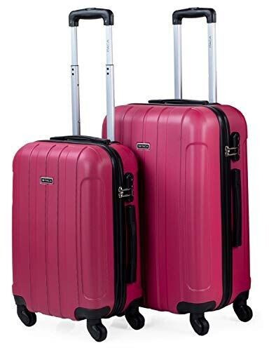 ITACA Medium and large suitcase set stripes strawberry