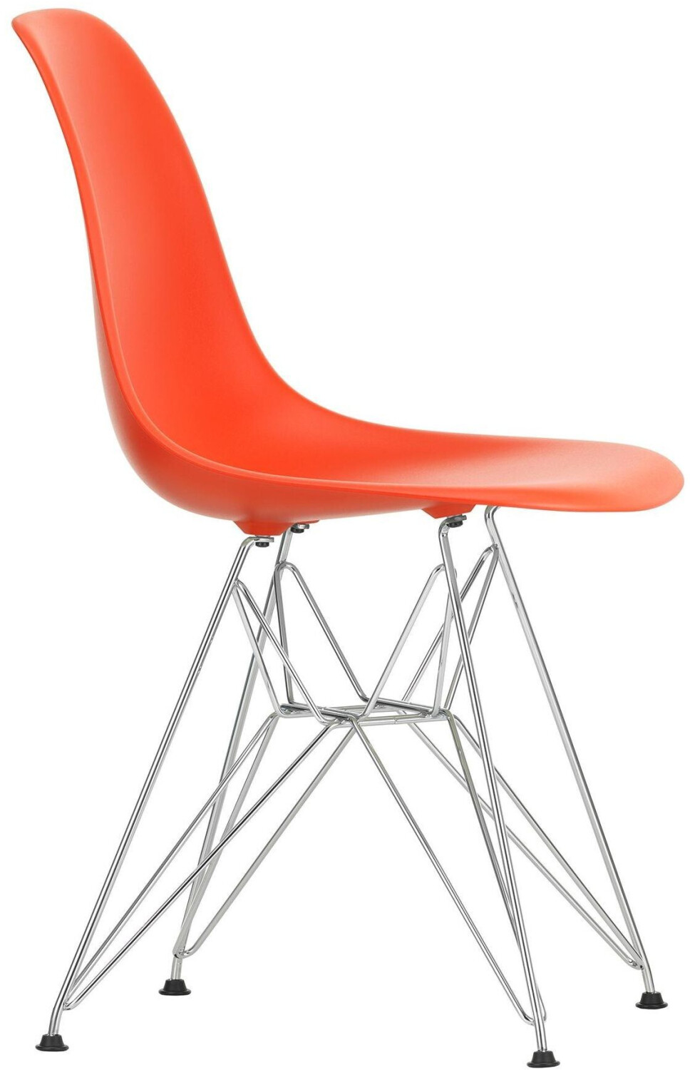 Vitra Eames Plastic Side Chair DSR RE poppy red Eiffel tower frame chrome-plated felt gliders black