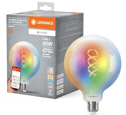 LEDVANCE E27 SMART+ MATTER Globe 125 LED lamp, compatible with Google, Alexa, Apple 4.8W multicolor 2700-6500K