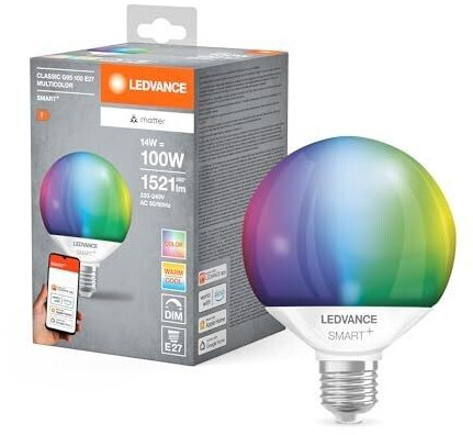 LEDVANCE E27 SMART+ MATTER Globe 95 LED lamp, compatible with Google, Alexa, Apple 4.8W Multicolor 2700-6500K