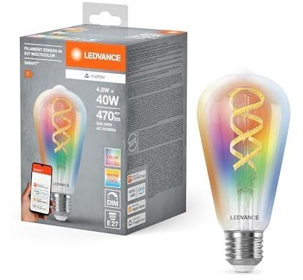 LEDVANCE E27 SMART+ MATTER Edison LED lamp, compatible with Google, Alexa, Apple 4.8W multicolor 2700-6500K