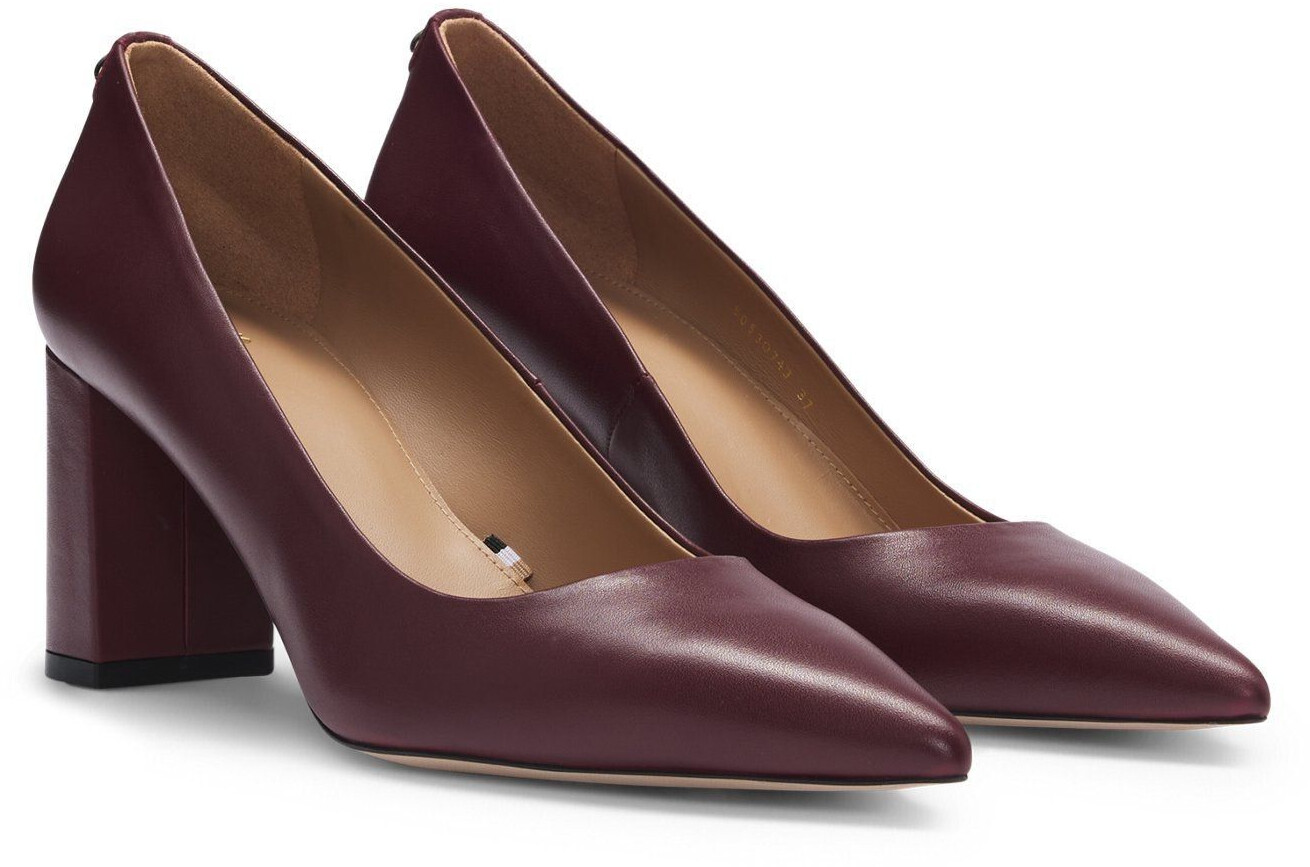 Hugo Boss Pointed Leather Pumps cm Block Heel Janet ChPump70 NA dark red