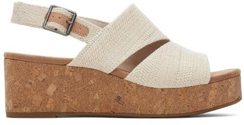 TOMS Shoes Claudine Wedge Sandal natural metallic linen