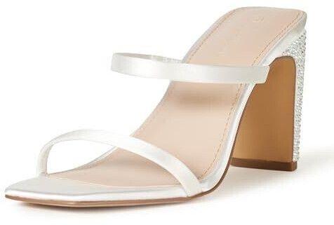 The Drop Sandals Avery high heel and square toe two straps ivory satin rhinestone