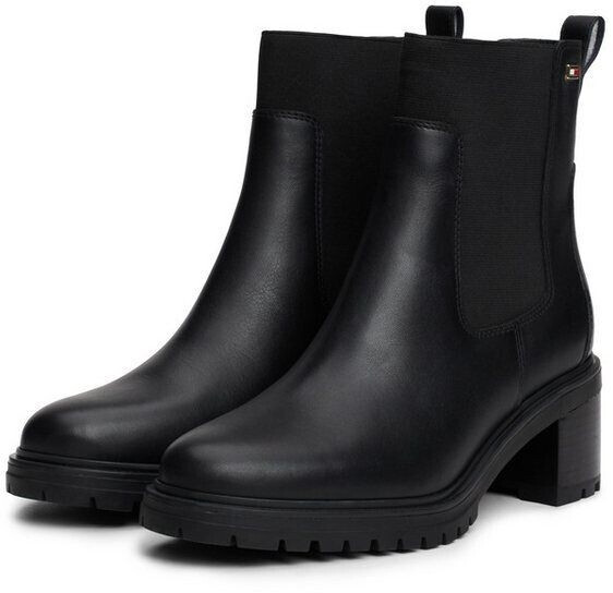Tommy Hilfiger Flag Mid Heel Leather Chelsea black