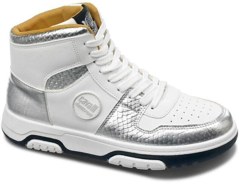 Roberto Cavalli Glittered Synthetic Leather Sneakers White