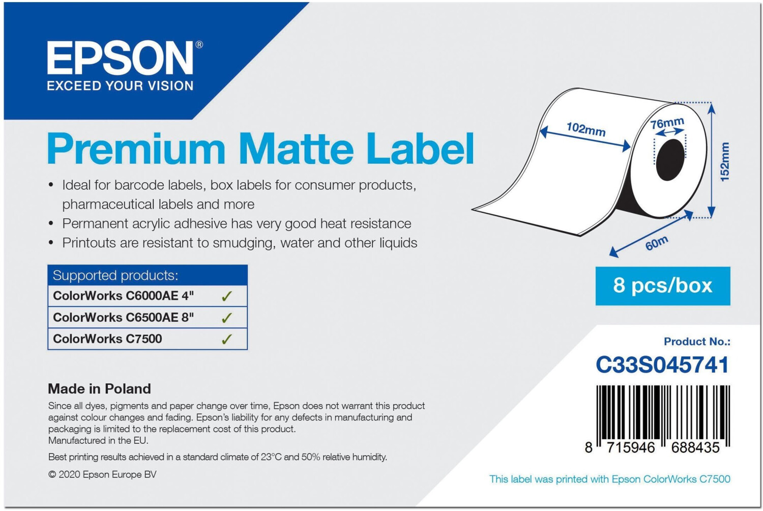 Epson Premium Matte Label 10,2 cm x 60 m
