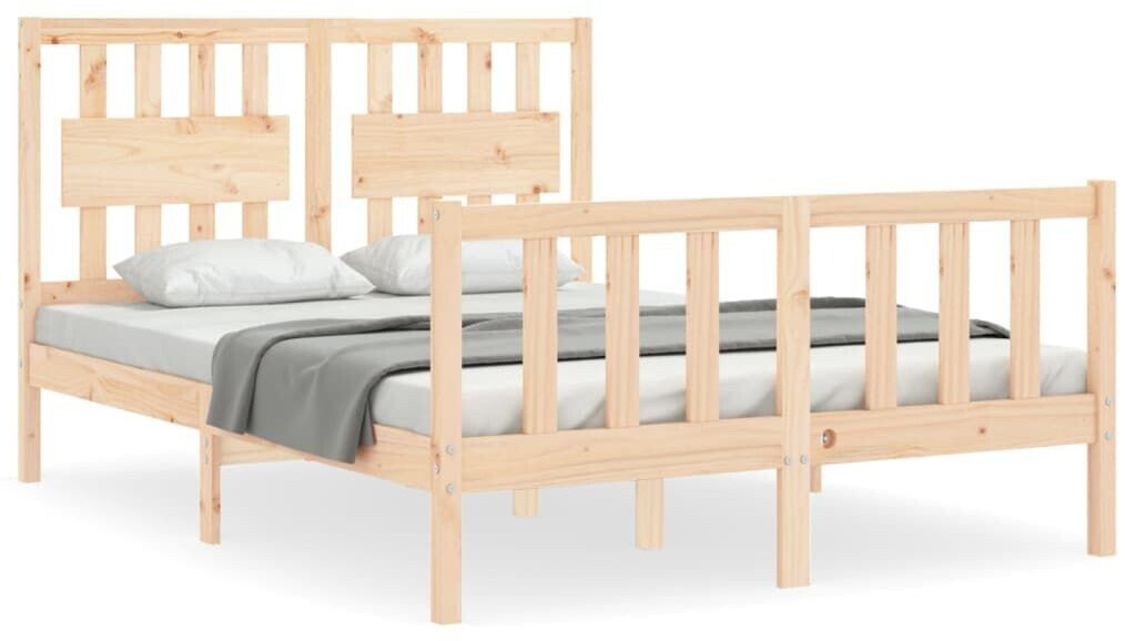 vidaXL Solid wood bed with headboard 140x190cm (3192406)